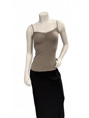 Ann Taylor LOFT Beaded Camisole Tank Top Taupe Brown Adjustable Straps